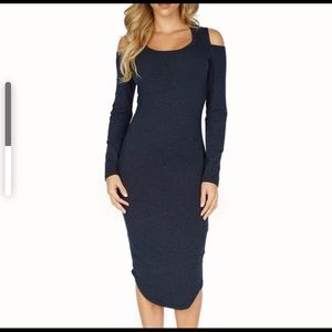 MONROW | charcoal dark grey cut out shoulder knit body con sweater dress 0/XS